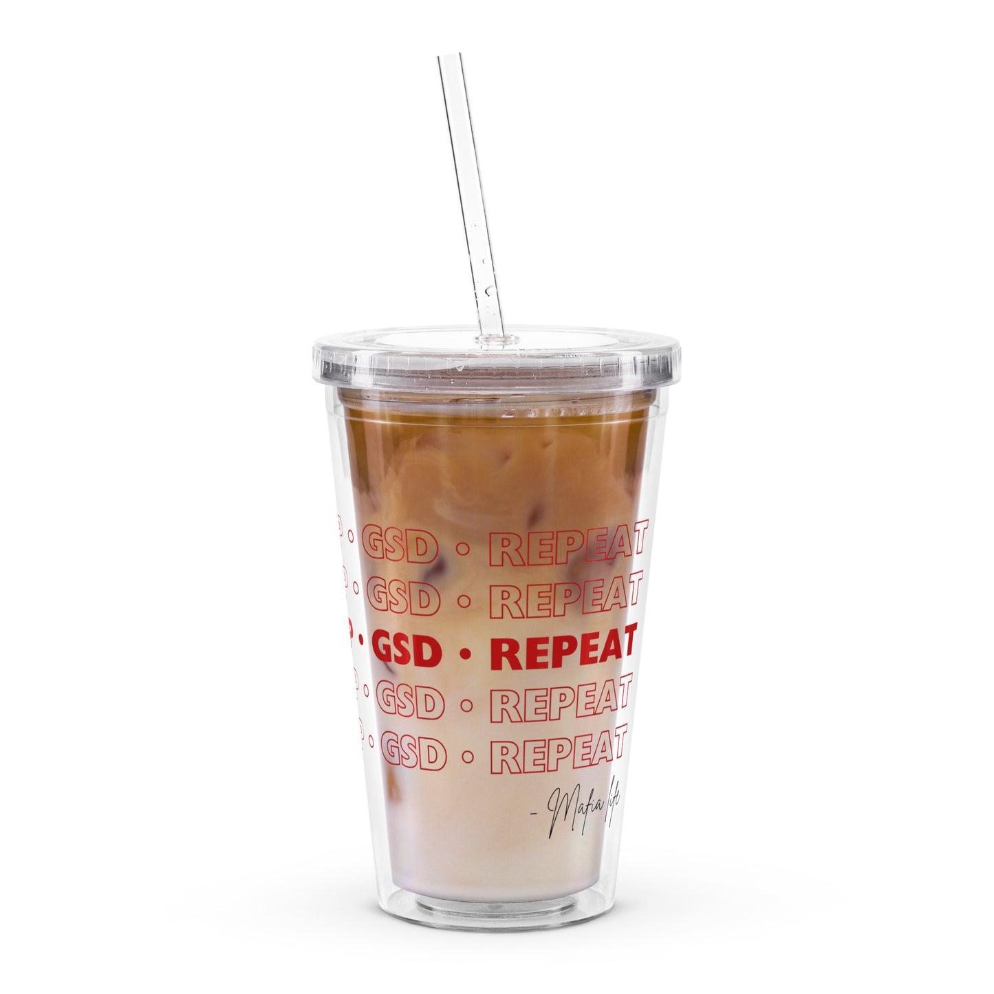 Eat Sleep GSD Repeat Military Spouse Mafia® clear plastic tumbler